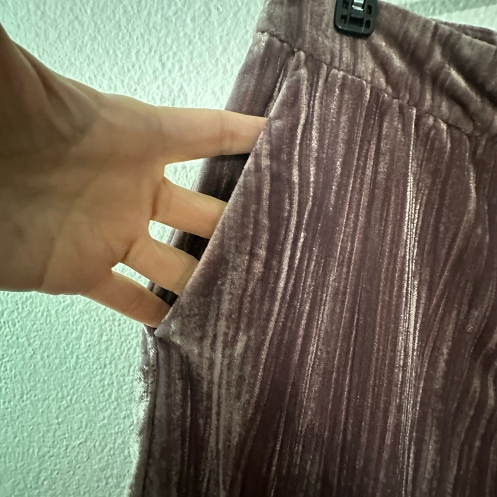 ZARA Luxurious Velvet Mauve Wide Leg Special Ocassions Pants Medium - Picture 7 of 8